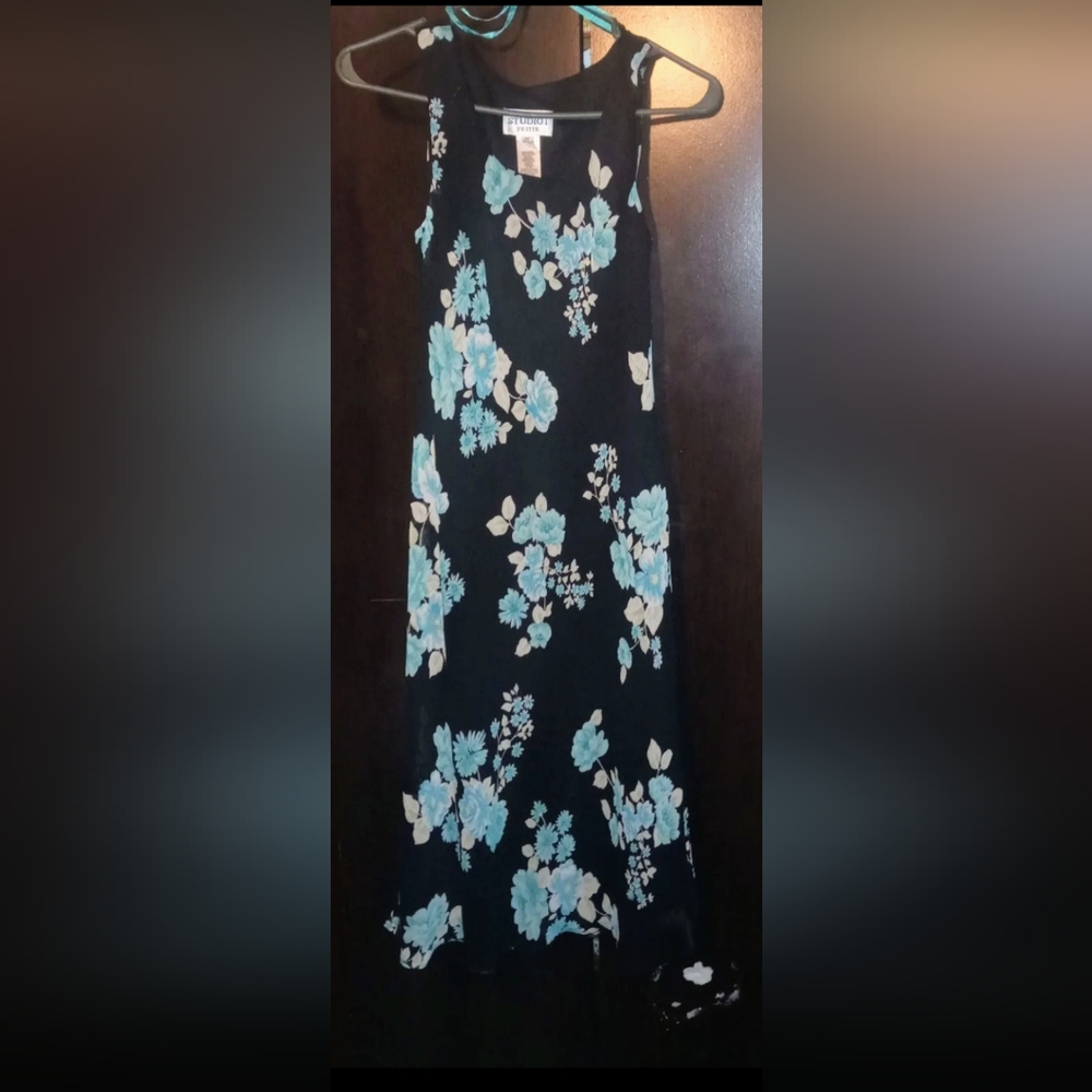 Women's Studio 1 Full Dress Black w/ Turquoise Floral Size 6P Sleeveless
